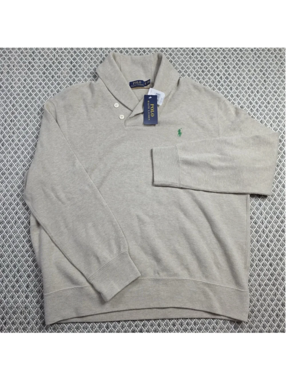 Polo Ralph Lauren Mens XL Shawl Collar Sweater NWT 100% Cotton Tan Pullover
